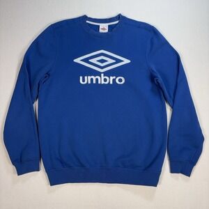 Umbro Sweatshirt Men's M Blue Fleece Stretch Embroidered Spellout Logo Pullover